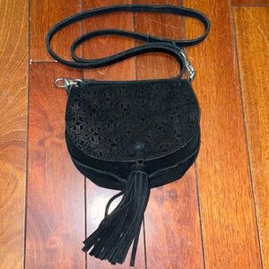 Ecote Black Leather Crossbody Tassle Purse